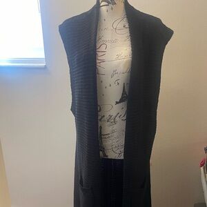 Soprano Poshsquare Long Cardigan Open Front Sleeveless Fringe Hem Size 2X/3X